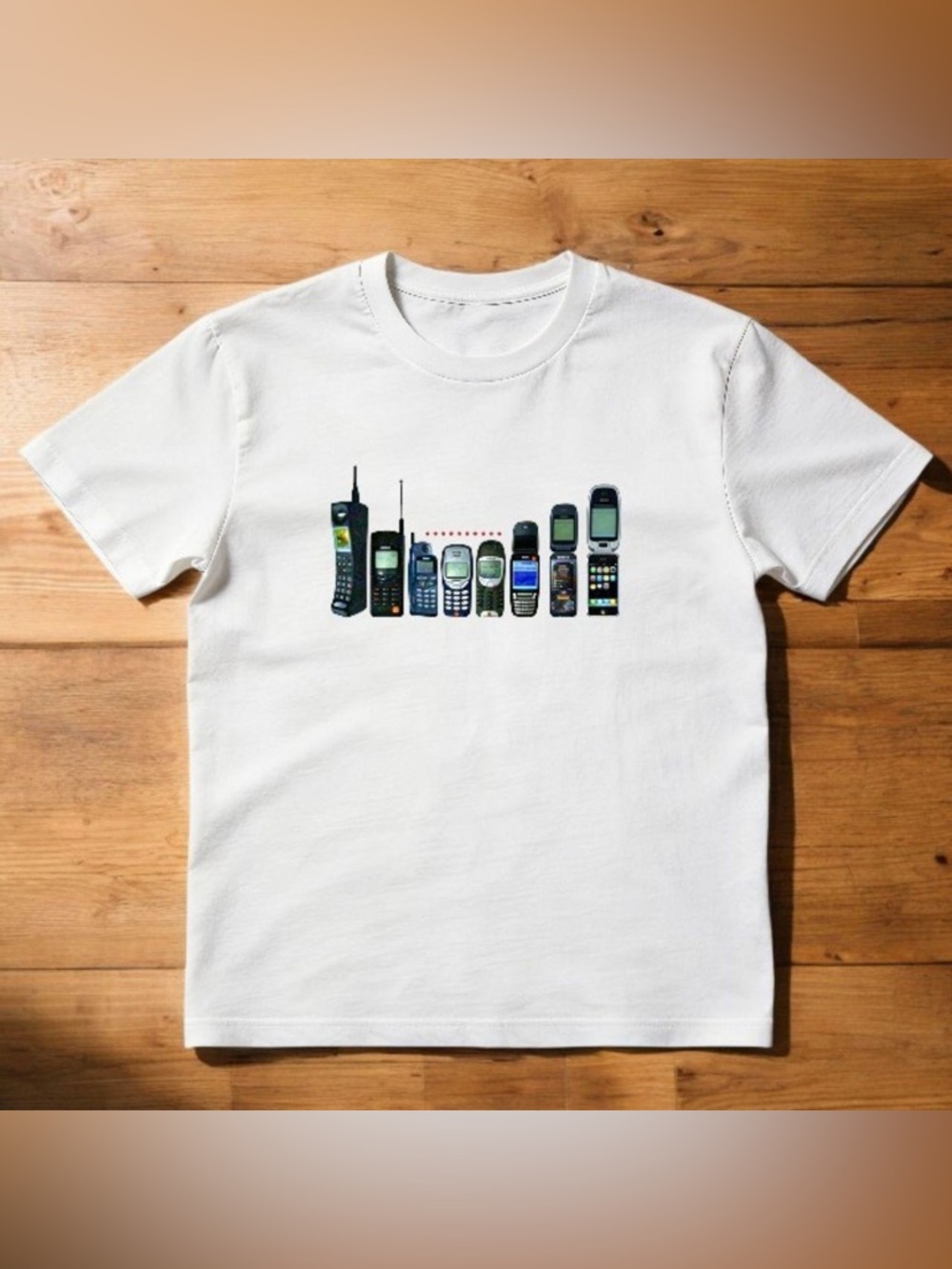 White Graphic Tee with Retro Mobile Phone Print - Men